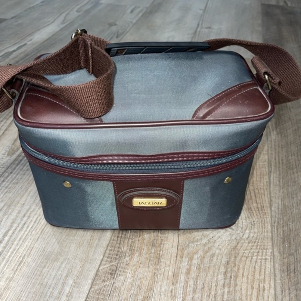Vintage Jaguar blue carry on travel train case bag